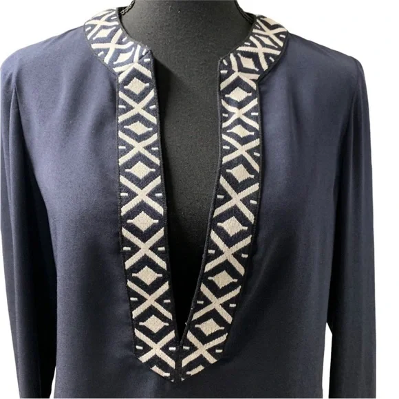 TORY BURCH NAVY EMBROIDERED TAPED TUNIC - Picture 3 of 12